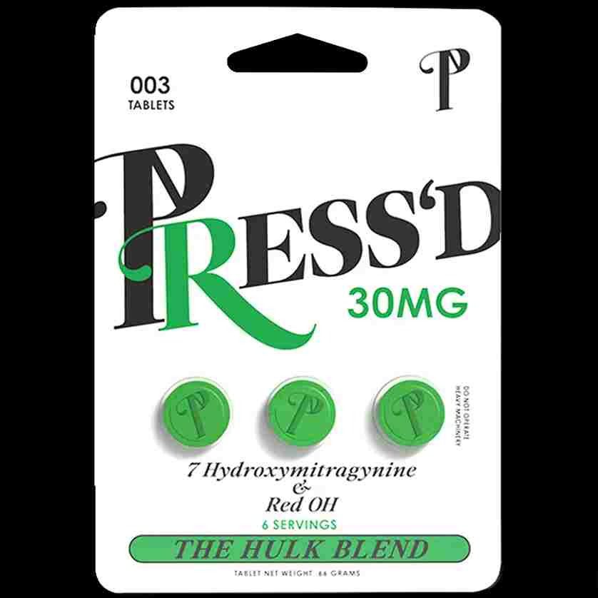 Press'D Kratom Hulk 7-hydroxymitragynine & Red OH Tablets 3ct 30mg