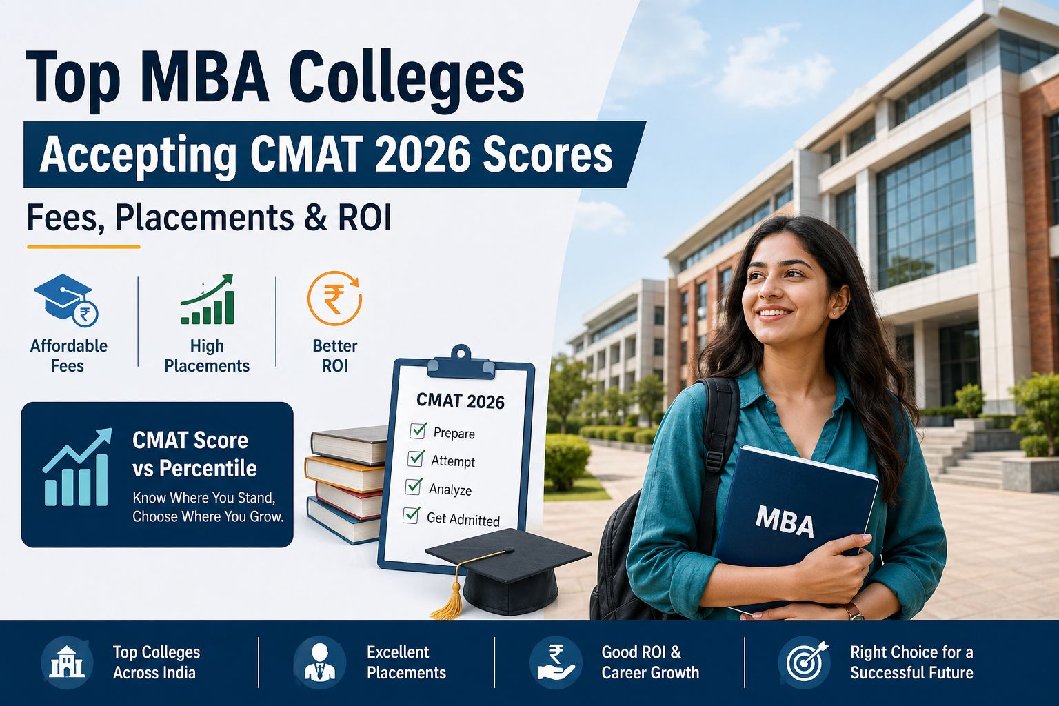 Top MBA colleges accepting CMAT 2026 scores: fees, placements, ROI, and CMAT score vs percentile insights