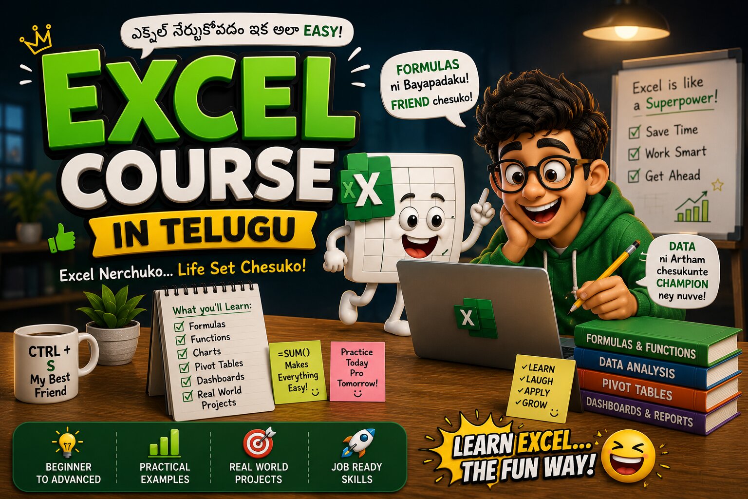 Excel Course in Telugu — Learn Excel Formulas, Functions and Data Analysis