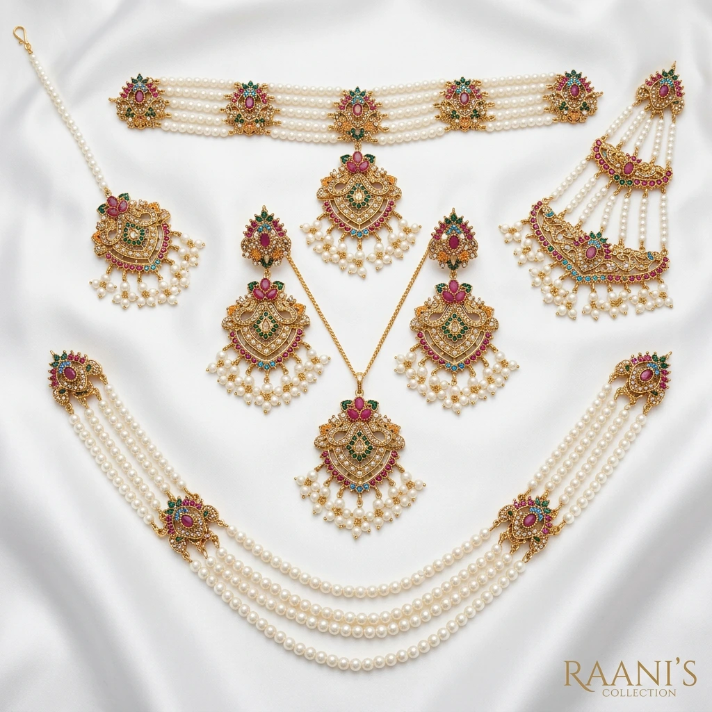 Timeless Elegance by Hasham Jewellery: Bridal Pearl Jewellery Set for Your Special Day