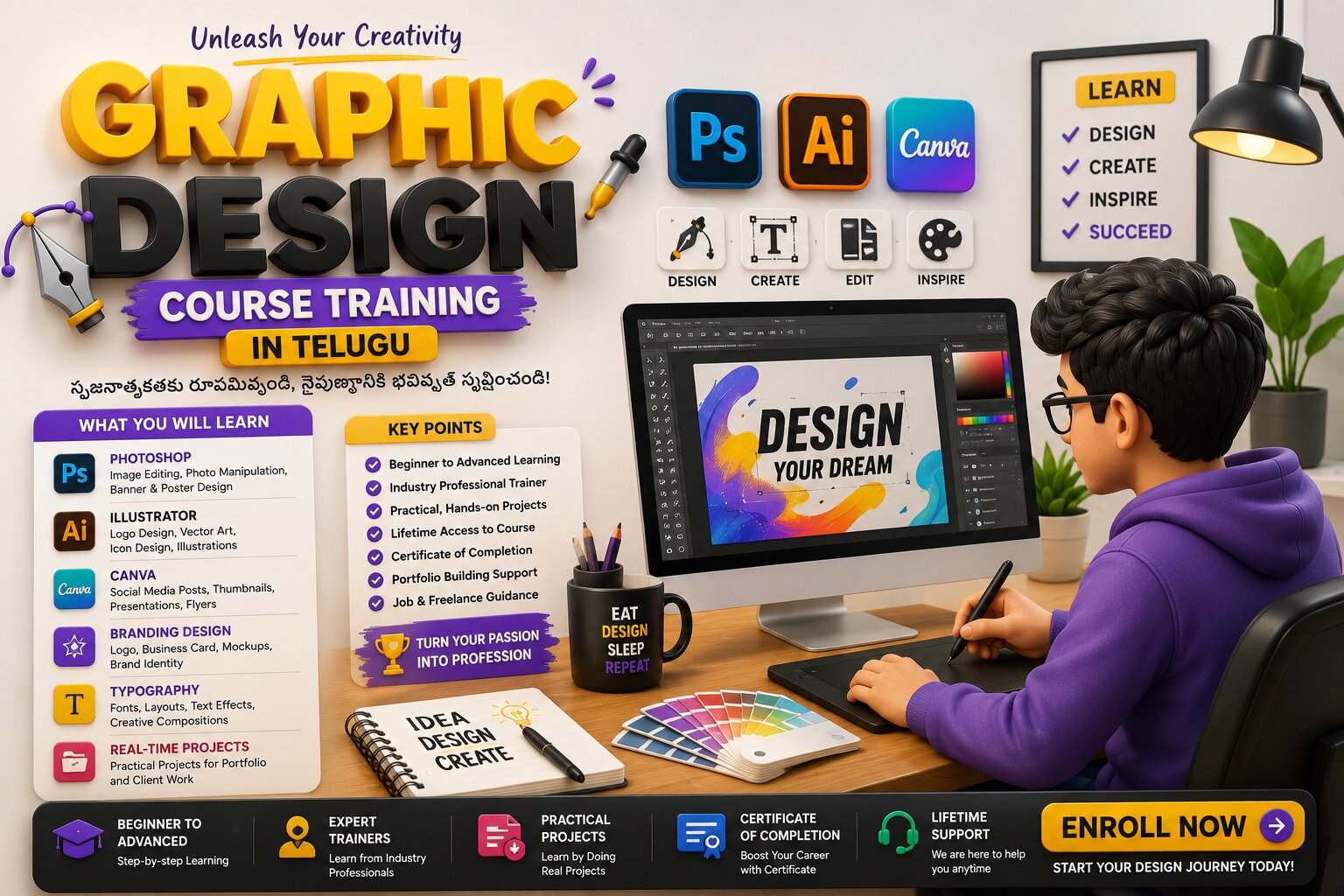 Job Oriented Graphic Design Training Program – Graphic Design Course Training in Telugu