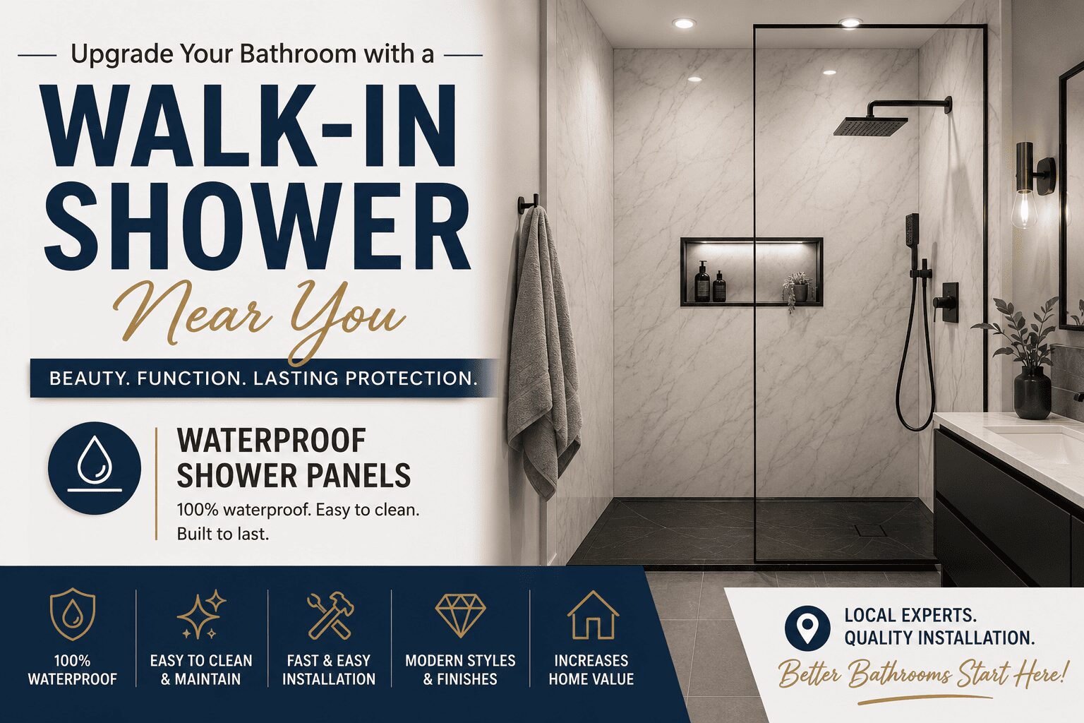 Walk-In Shower Near Me: Why Waterproof Shower Panels Are the Perfect Choice