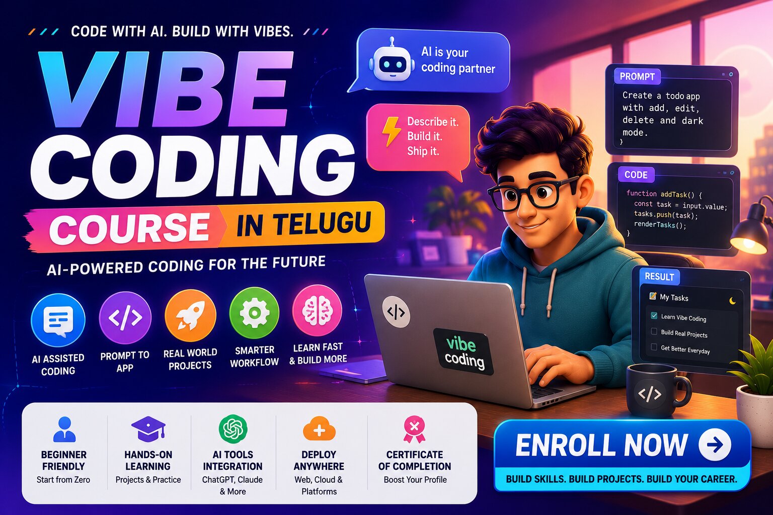 Learn Future Coding Skills with AI Automation – Vibe Coding Course in Telugu