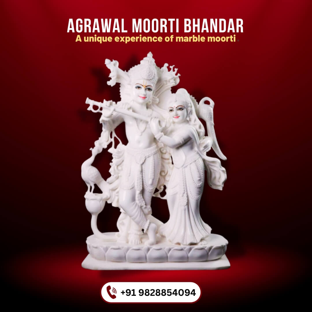 Traditional Radha Krishna Marble Murti for Home Temple