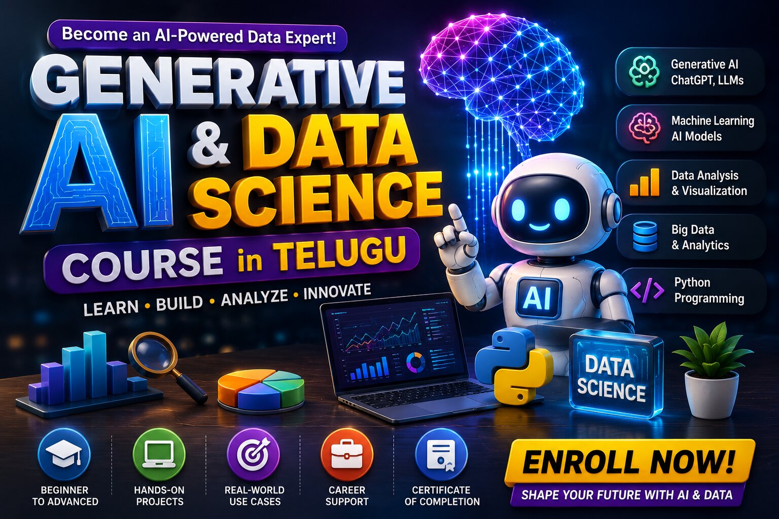 Learn Enterprise AI Solutions and Data Intelligence: Generative AI & Data Science Course in Telugu