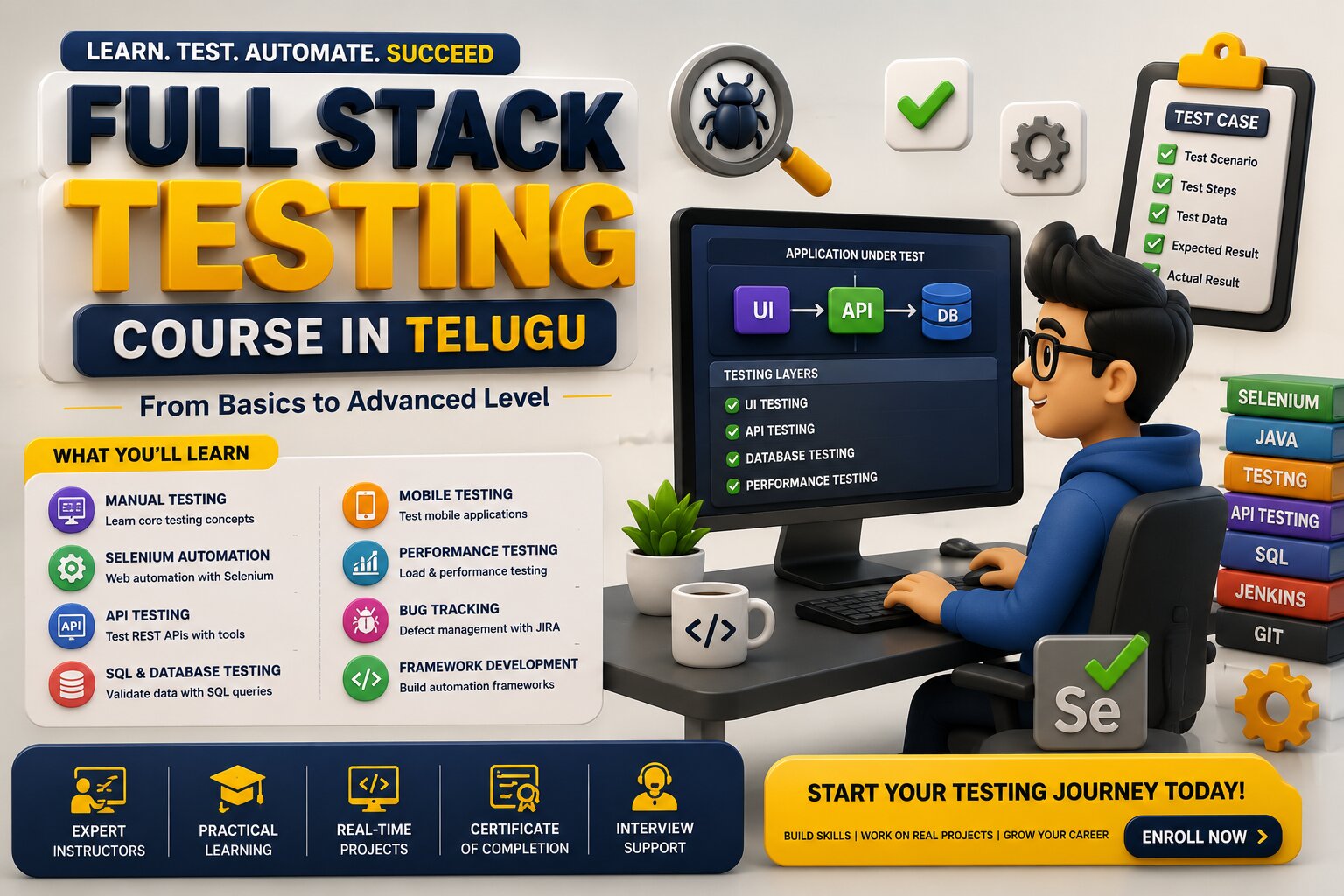 Job-Oriented Full Stack Testing Training Program: Full Stack Testing Course in Telugu