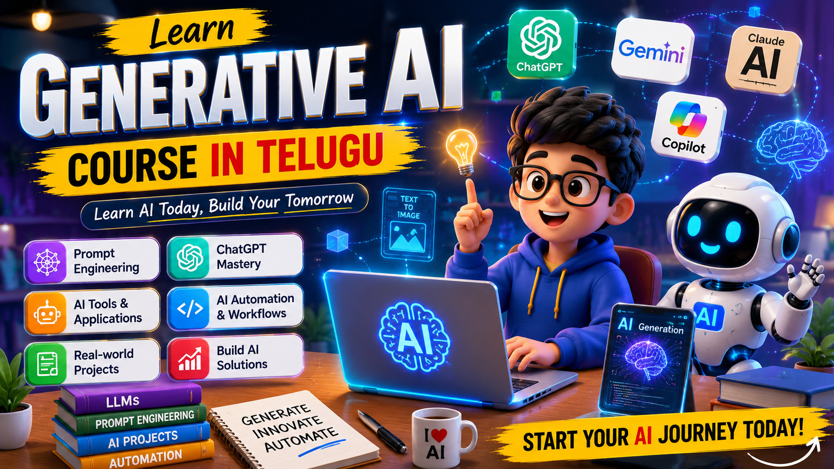 Learn Modern AI Technologies and Future Skills: Generative AI Course in Telugu
