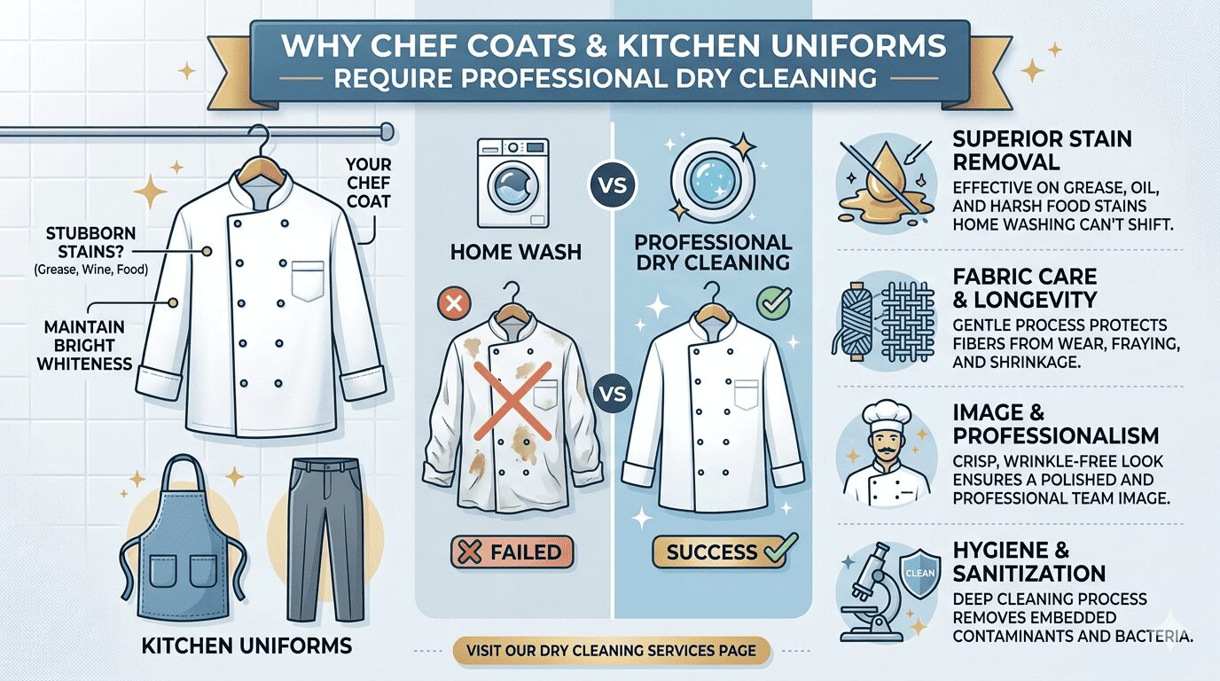Why Chef Coats and Kitchen Uniforms Require Professional Dry Cleaning