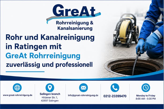 Rohr und Kanalreinigung in Ratingen mit GreAt Rohrreinigung zuverlässig und professionell
