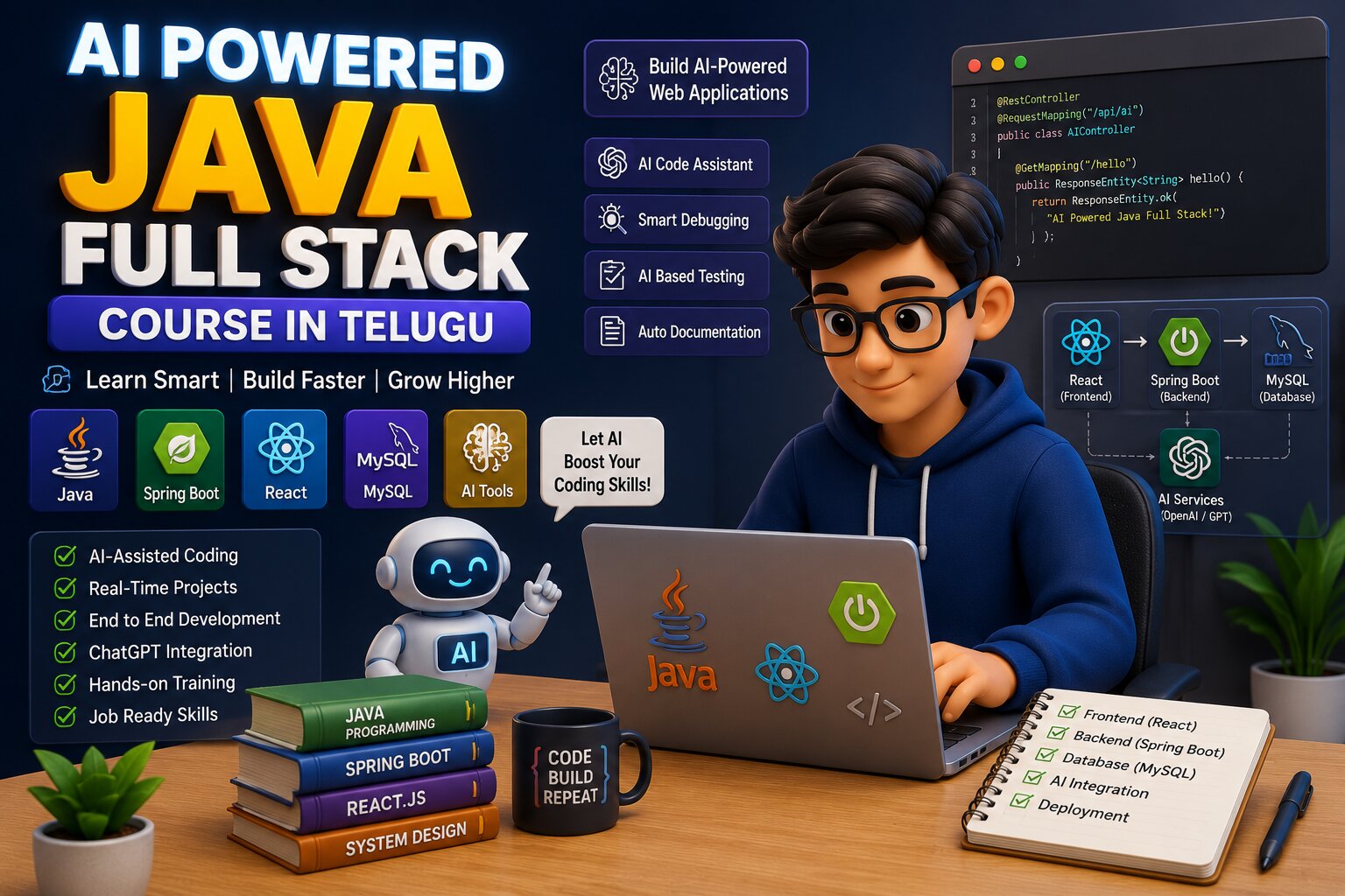 Job-Oriented AI Powered Java Full Stack Training Program : AI Powered Java Full Stack Course in Telugu
