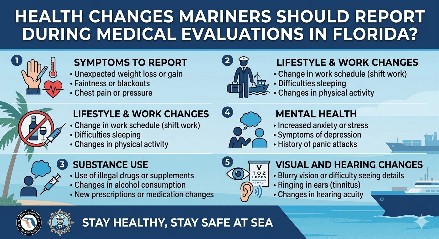 What Health Changes Should Mariners Report During Medical Evaluations in Florida?