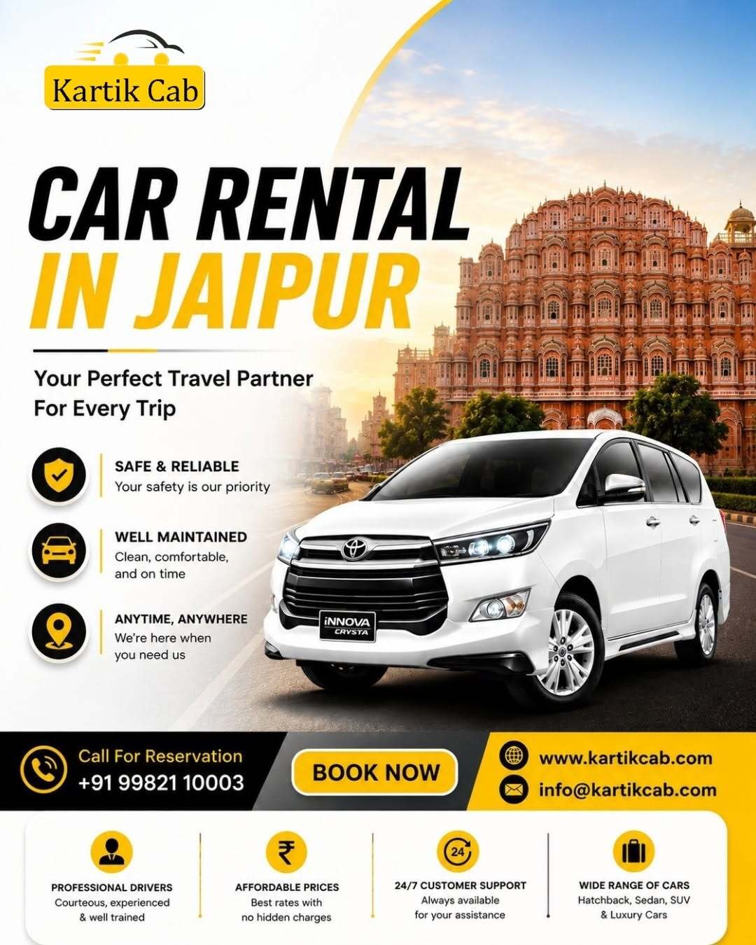 Innova Crysta Car Hire in Jaipur | Comfortable Taxi Service 