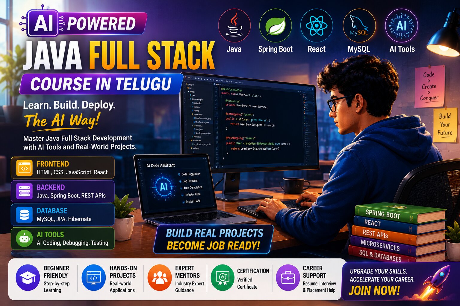 Master Spring Boot, APIs, and Microservices : AI Powered Java Full Stack Course in Telugu