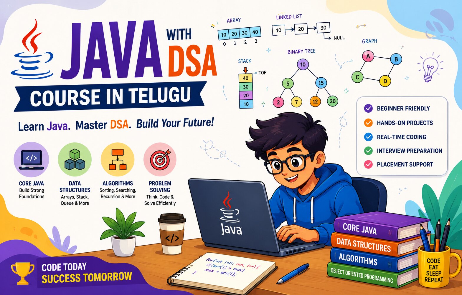 Improve Coding Skills with DSA : Java with DSA Course in Telugu