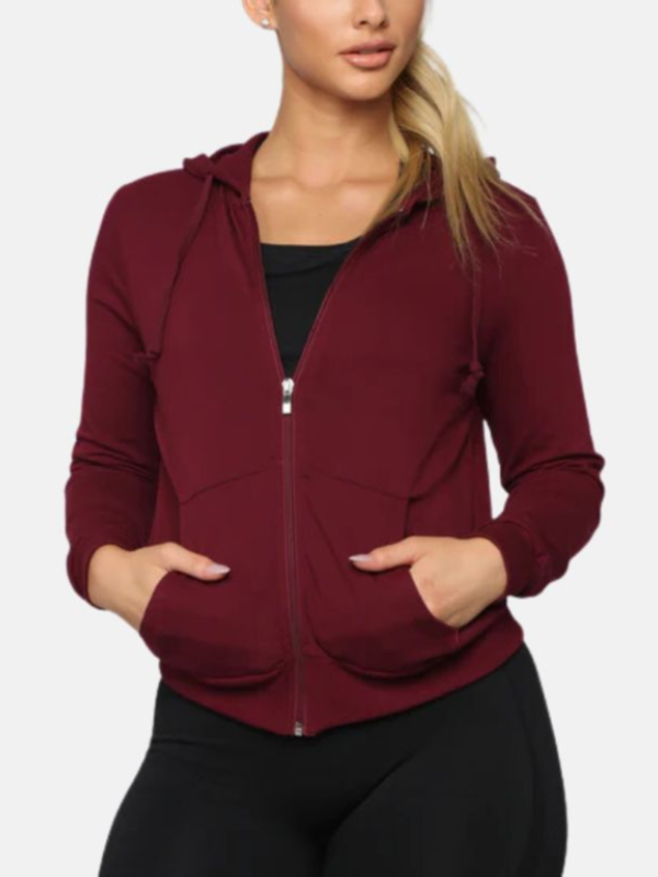 Women’s Maroon Zip-up Hooded Jacket – Everyday Comfort Meets Modern Style